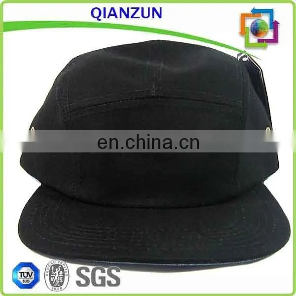 Custom Gold Cotton Hat/ Leather Strap Button 5 Panel Hat Cap photo-3
