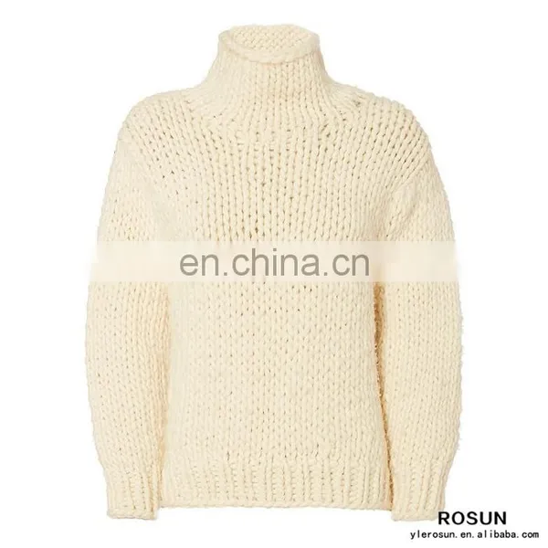 100% Manhand Chunky Knitted Turtlenck Long Sleeves Sweater In White photo-2