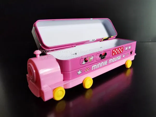 Train Shaped Pencil Case Tin Box Two Layers Pen Tin Case Children School Stationery Box photo-2