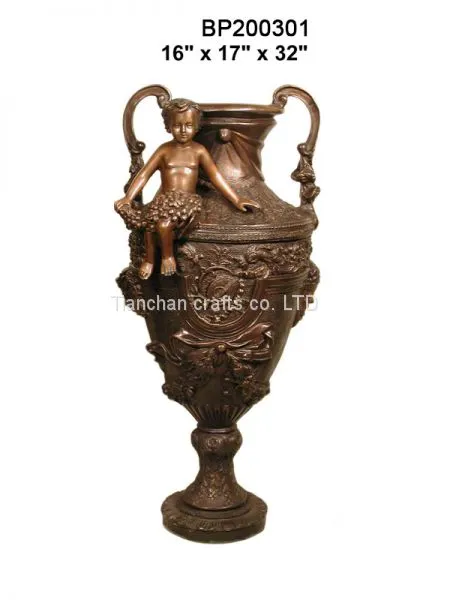 A Colorful Bronze Vase With Cherub Seated