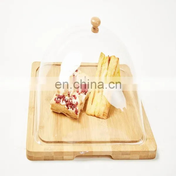 Hot Sale Eco-friendly Bamboo Cake Storage Tray,Bamboo Food Serving Tray With Acrylic Cover Pantry Organizer Kitchen & Tabletop photo-3