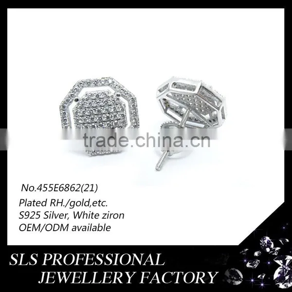 2015 Fashion New Designs Push/screw Back Earring and Round Zirconia Prong Earring for Men's Charming photo-2