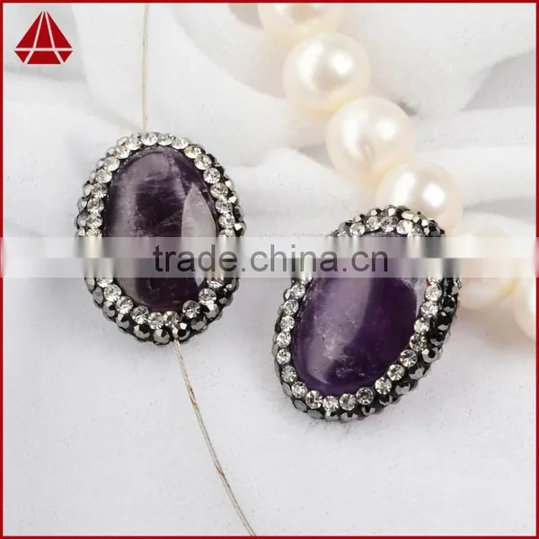 Wholesale Natural Raw Uraguay Amethyst Beads Boho CZ Jewelry, Black Rosary Druzy Amethyst Beads With Zircon Pave Cap photo-5