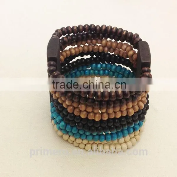 New Designer Bohemia Wood Boho Beads Bracelet Beaded Multilayer Stretch Bangles photo-3