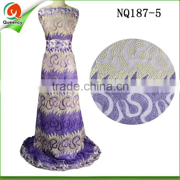 Guangzhou Lace African White French Lace Fabric With Stone NQ198-1 photo-3