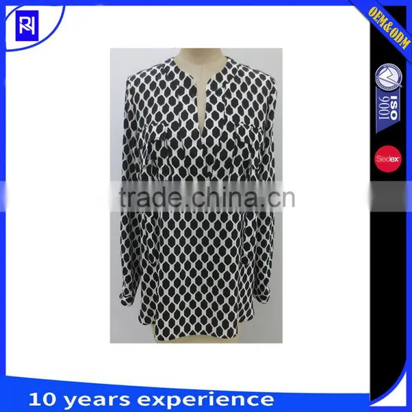 Jungle Diamond 100% Silk Cdc Print Shirt Blouse Top Women Long Sleeve Front Patch Pocket Casual Classic Fit