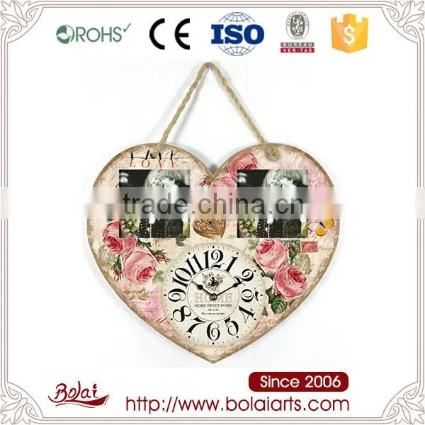 Reasonable Price Love Shape Roses Photo Frame Mdf Mdf Wall Clock