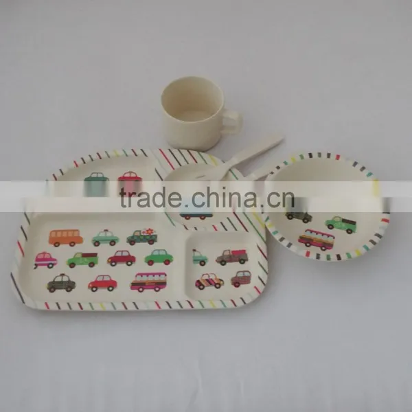 Eco-friendly Bamboo Fiber Kids Tableware Set-Car Design photo-2