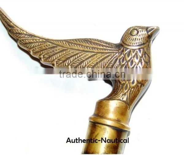 NAUTICAL DECOR ANTIQUE BRASS FINISHING BIRD HANDLE WALKING CANES-DECORATIVE WALKING CANES Wk1176 photo-3