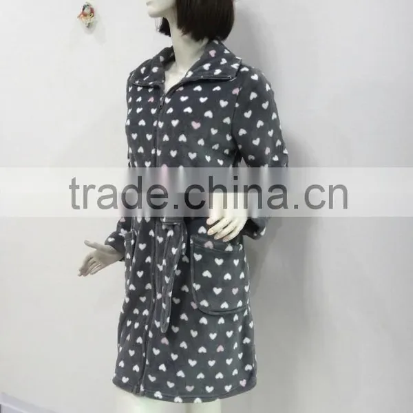 Lovely Bind Lapel Loveing Heart Gray Robe With Two Big Pockets Woman photo-4