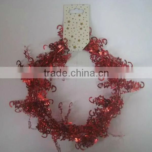 HOT SALE 9 Feet Red Metallic Wired Tinsel Garlands w/ Merry Christmas Disign for X'mas Decorations