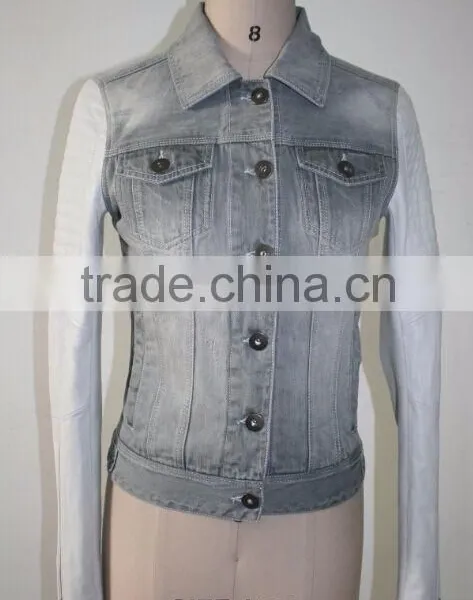 Women Jeans Jacket With White PU Jacket 2016 New photo-2