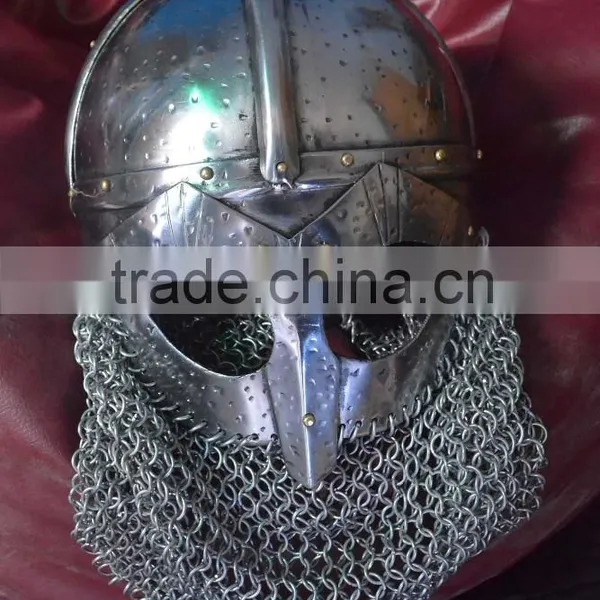 VIKING HELMET ANTIQUE FINISH WITH ALUMINIUM CHAINMAIL