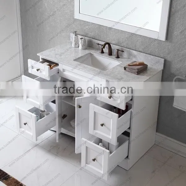 White Modern Wooden Base With White Carrara Marble Top Bathroom Vanity photo-6