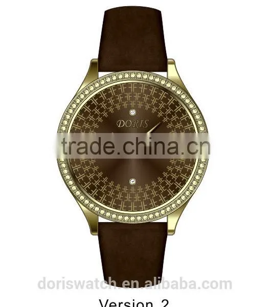Japan Movt Quartz Watch Price,2015 Leather Strap Watch,stainless Steel Case Watch With Stone photo-3