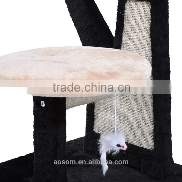 Pawhut 50" Cat Tree Tower With Woven Condo - Black/Beige photo-5
