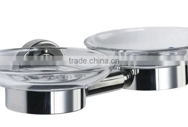 Modern Hotel Wall Mount Stainless Steel 304 Soap Holder With Double Glass Dish photo-2