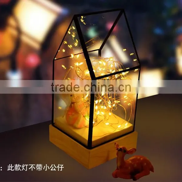 Decorative Glass House Design Night Light, Wooden DIY Fireworks Silver Flower Beautiful Bedding Room Warm Light photo-4