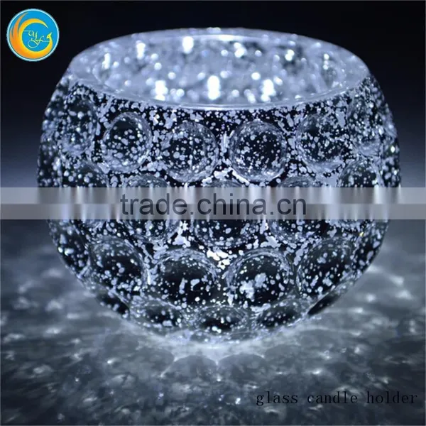 Color Spray Broken Silver Plating Glass Tealight Candle Holder photo-4
