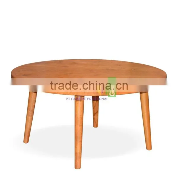 Furniture Coffee Table Vintage Style Circle Shape Combination Solid Teak Wood Natural Color photo-2