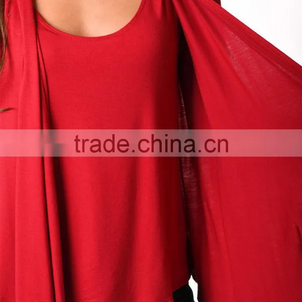 OEM Women Fashion Long Sleeve Red Layered Cardigan Without Hooded Open-Front Cardigan Without Buttons Plain Dyed Cotton Cardigan photo-4
