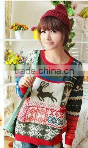OEM Ladies Fashion O-neck Woman Pullover Knit Christmas Sweater