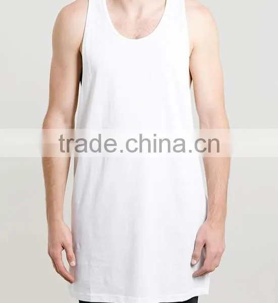Custom 100% Cotton White Color Men Long Tank Top photo-2