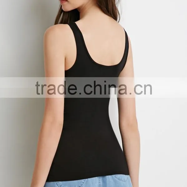 2015 New Fashion Black Stretch Knit Tank Stringer Tank Top Wholesale photo-3