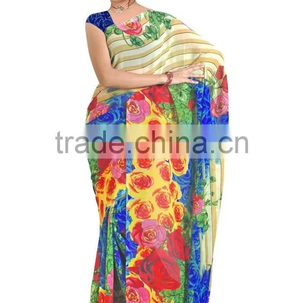 Digital Flower Printed Saree Looking Amazing photo-4