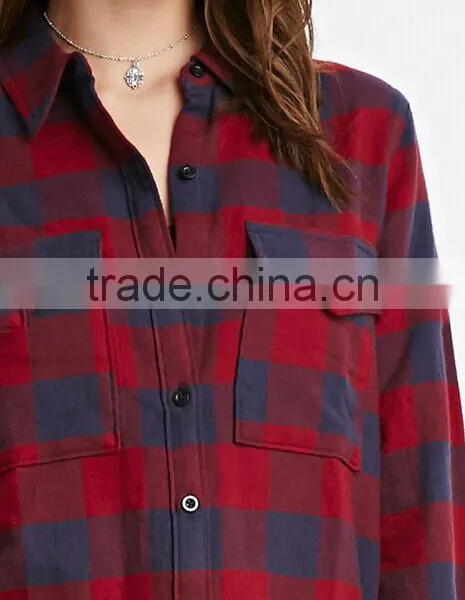 New Casual Button Down Lapel Neck Plaids Flannel Blouse Shirts photo-2