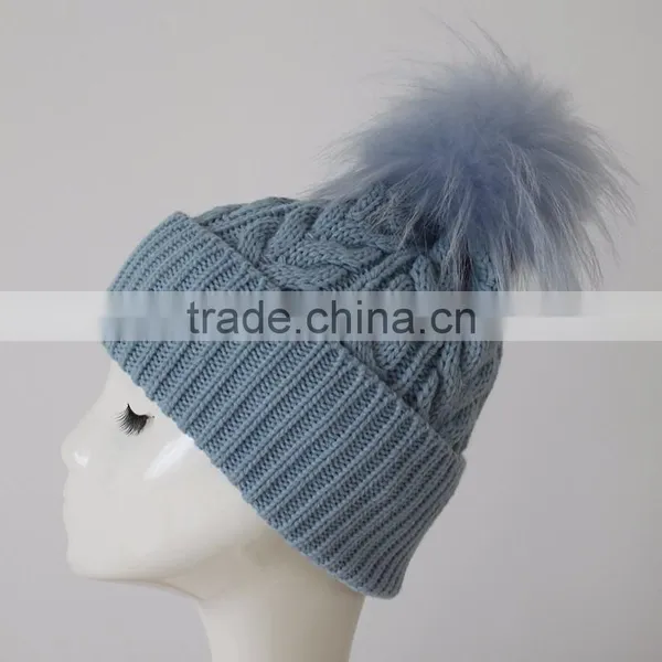 Myfur Top Selling Products Crochet Captain America Beanie Hat With Raccoon Fur Pom Pom Dinosaur in photo-3