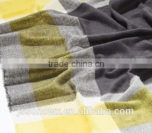 2014 Winter Fashion Hot Sale Gray and Yellow Plaid Scarf photo-2
