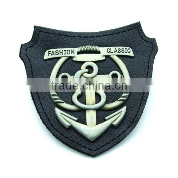 Black PU Leather Patch With Metal Alloy Logo Clothing Labels for Jeans/jacket PLB-017 photo-3