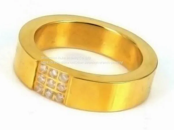 IP Gold Plated Stainless Steel Wedding Ring With Crystals photo-2