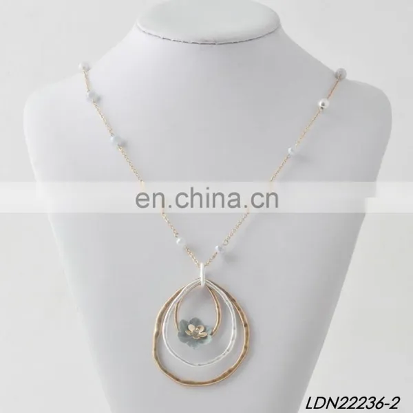 Vintage Mixed Metal Silver and Gold Concentric Circle Flower Pendant Charm Beaded Necklace for Fashion Women photo-3