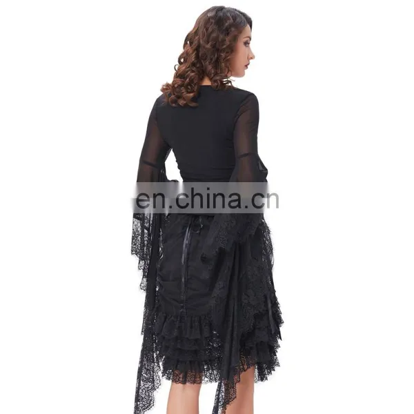 Belle Poque Retro Vintage Sexy Women's Ruffled Lace Hem See-Through Long Skirt BP000348-1 photo-5