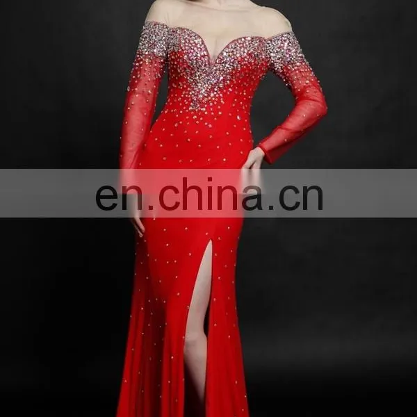 2016 Sexy Side Split Backless See Through Long Sleeve Evening Dress photo-2