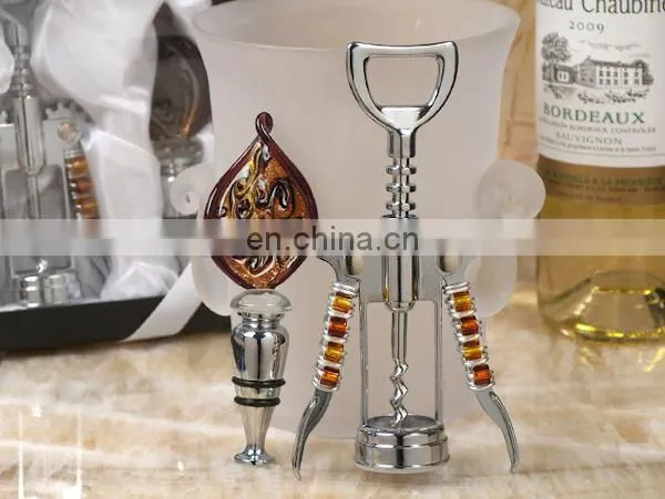 Gold and Brown Art Deco Wine Opener and Stopper Set