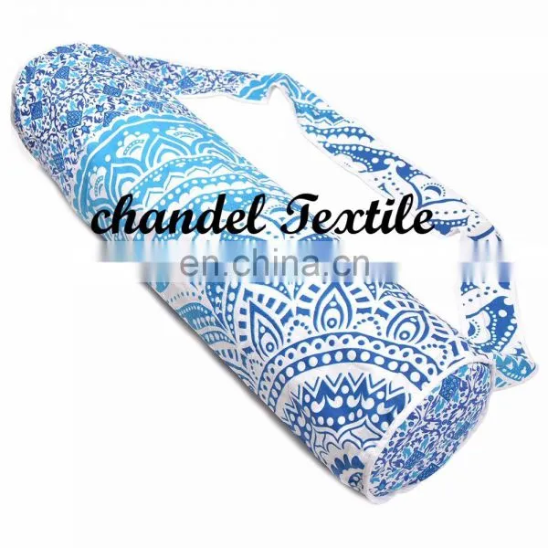 Indian Handmade Mandala Ombre Cotton Yoga Mat Bag With Shoulder Strap(Blue) YOGA MAT BAG Mandala Hand Yoga Bag Mat Purse photo-4