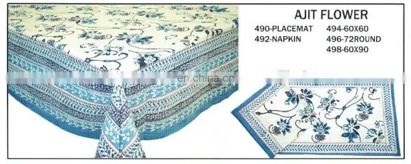HAND BLOCK PRINTED TABLE CLOTH MAT & NAPKIN