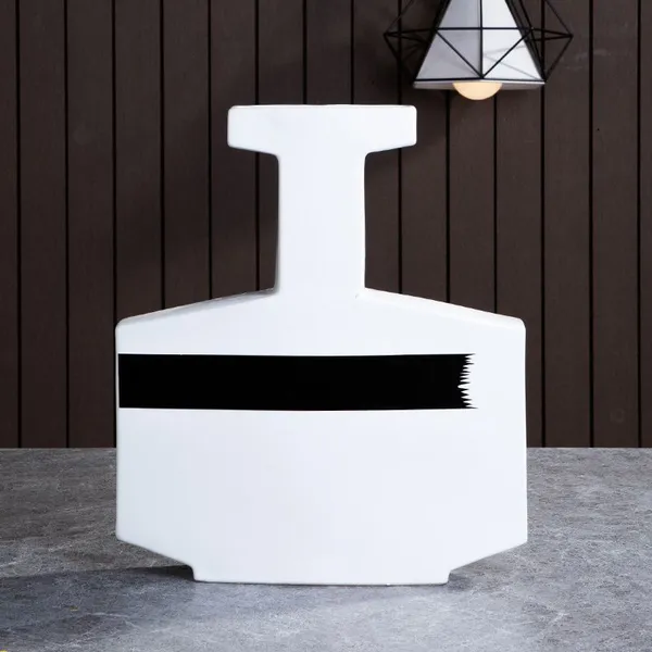 Nordic Modern Simple Art Glaze White Black Ceramic Flower Pot Vase For Hotel Decor photo-5