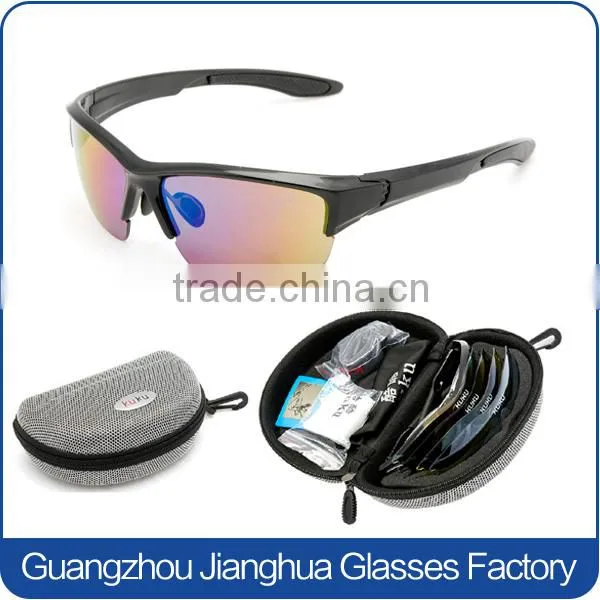 2015 Hot Popular Sunglasses Set Black Frame Rainbow Lens Anti-UV400 Outdoor Sports Glasses With 4 Extra Lenses