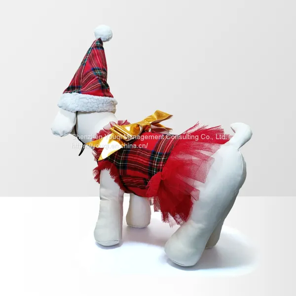 Lace Dog Dress/ Red Plaid Skirt Lace Dog Dress/ Dog Festival Dress/ photo-4