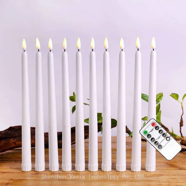 24 Packs Fake Flameless Flickering 3D Wick LED Taper Candles Battery Operated 11 Inch Long Candlesticks for Table Decoration photo-3
