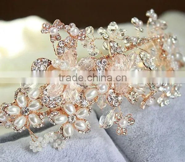 2015 Hot Sale Handmade Rhinestone Golden Flower Hair Band Hair Accessories for Women photo-4