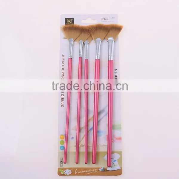 Wholesale 5pcs Set Fan Shape Red Wooden Handle Artsit Paint Brush In Stock photo-3