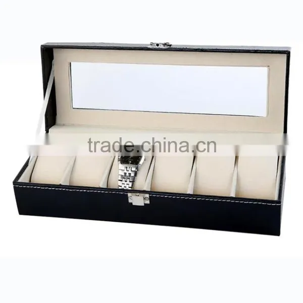 China Factory Wholesale 6 Slots Leather Watch Boxes With Window.Accept Custom.