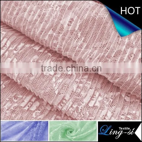 Polyester Rachel Lace Trimming Stripe Crush Design Fabric for Dress