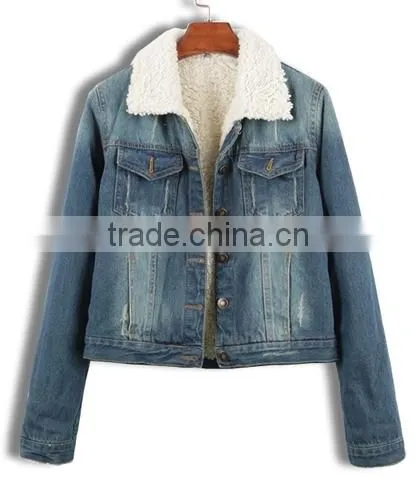 2015 Ladies Winter Jeans Jacket With Sherpa Lining