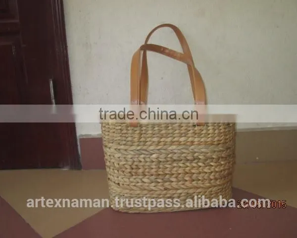 New Produts! Eco-friendly Water Hyacinth Handbag With Leather Handles, Fashionable Looking, Cheap Price, From Vietnam photo-2
